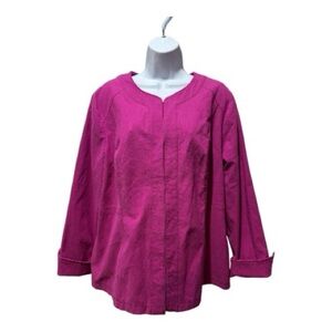 Chico’s Size 3 (XL) Magenta Textured Blazer | Hook & Eye Statement Jacket